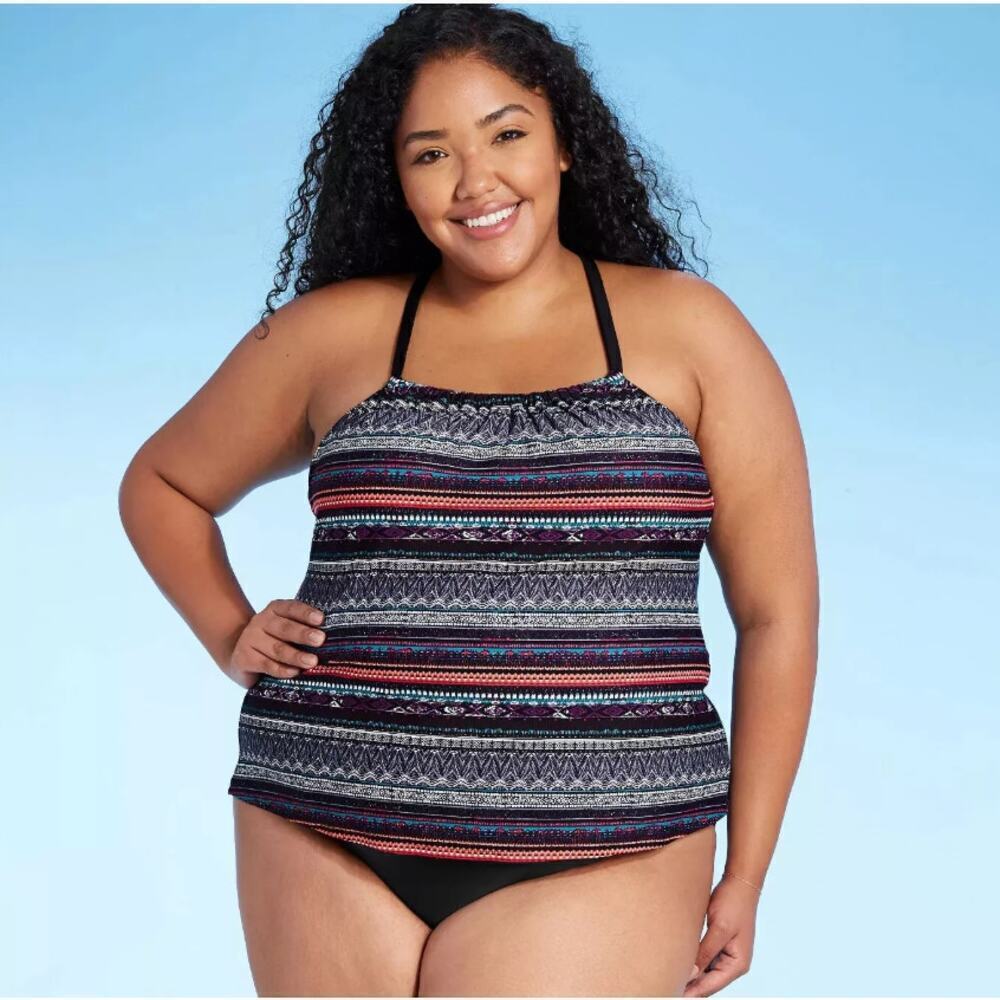 Kona Sol Women's Racerback Beach Boho Swimsuit Tankini Top Size 16W Multicolor